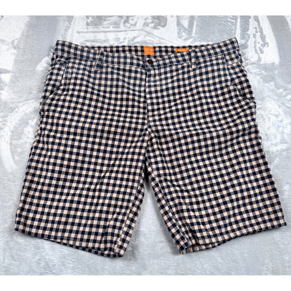 Hugo Boss Orange‎ Shorts Mens No Size Tag (39) Black Tan Gingham Slim Fit Chino